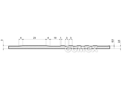 Pryžová podlahovina s desénem odolná olejům D70 P9540, tloušťka 3mm, šíře 1400mm, 65°ShA, NBR-SBR, desén kladívkový, -10°C/+70°C, černá